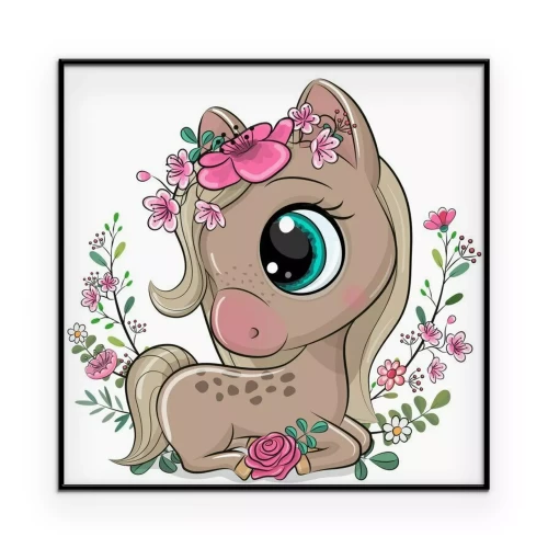 Poster Comic-Pferd in Blumen