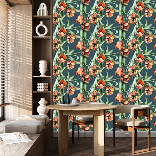 Tapete Aquarell-Tulpen wie gemalt