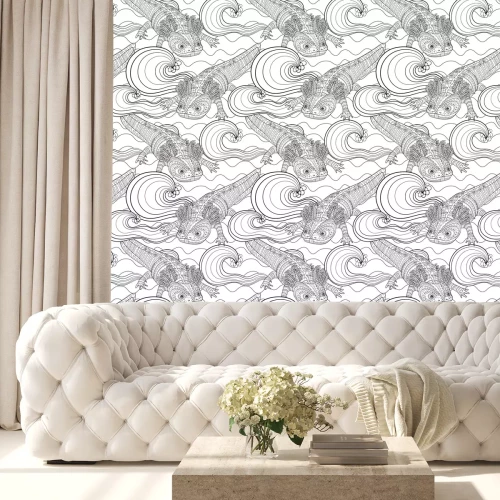 Tapete Black and white seamles oceanic pattern for coloring.