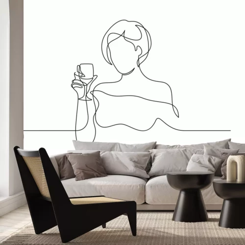Sticker Frau mit einem Glas Wein minimalistische Grafik