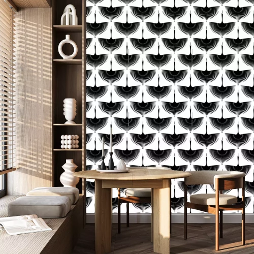 Tapete Schwarze Kraniche am weißen Himmel