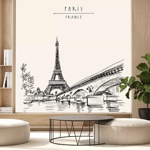 Sticker Eiffel Tower in Paris, France. Vintage hand drawn touristic postcard