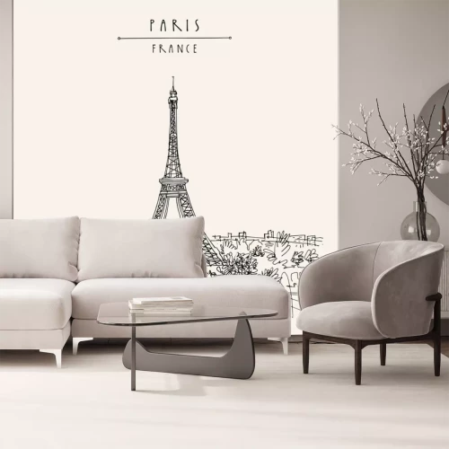 Sticker  Paris, France, Europe. Eiffel Tower. Artistic hand drawing in retro style. European travel sketch. Vintage hand drawn touristic postcard, poster or book illustration in vector