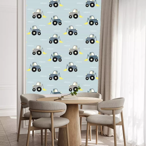 Tapete Seamless pattern with bulldozer. Kids funny textile print. Vector hand drawn illustration.