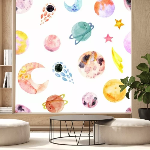 Sticker Stars in night sky background, space watercolor pattern. Space Galaxy constellation seamless pattern.hand drawn cosmic elements.