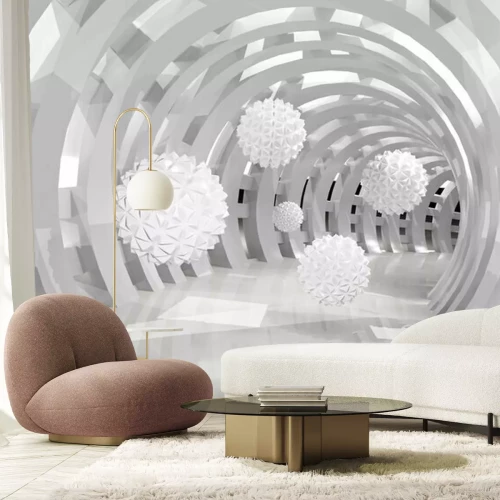 Fototapete 3d wall tunnel with flying balls 3d rendering