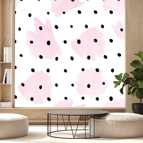 Sticker Muster - Aquarellrosa Striche auf schwarzen Punkten -