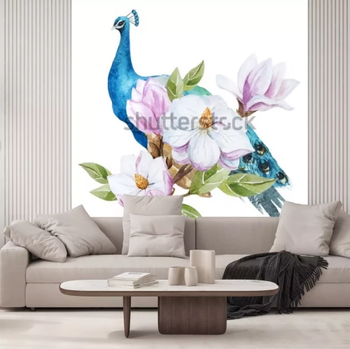 Sticker Magnolienzweig und Pfau