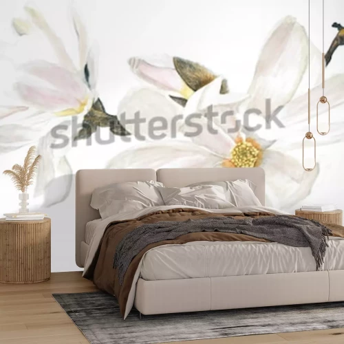 Sticker Magnolien in Weiß auf einem Zweig