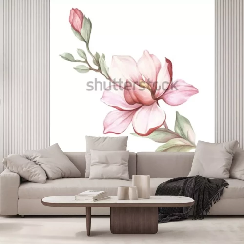 Sticker Lachsfarbene Magnolien mit Farben bemalt