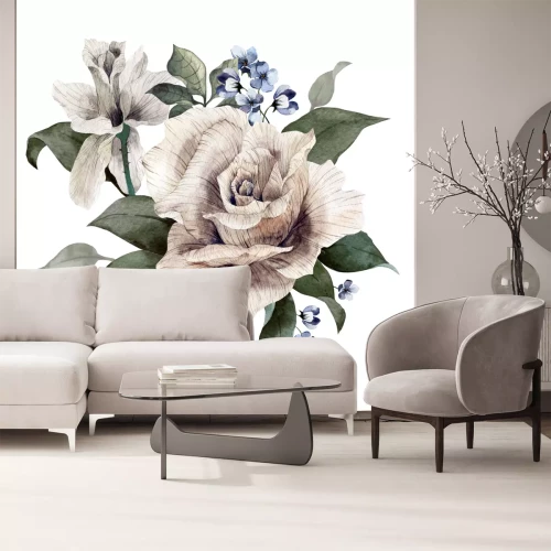 Sticker Blumenstrauß aus Rosen und Vergissmeinnicht