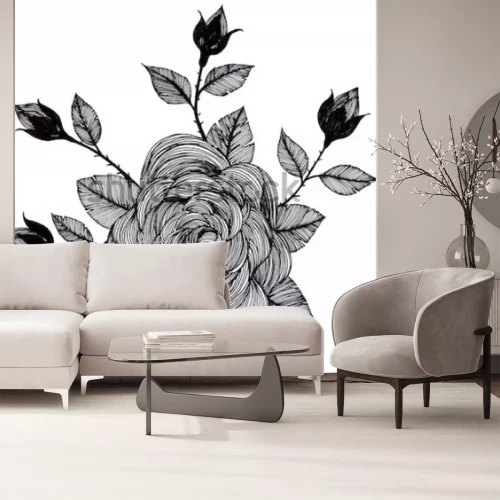 Sticker Zeichnung mit Rosen und Knospen