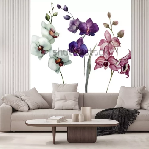 Sticker Weiße Orchidee mit einer violetten und rosa Orchidee