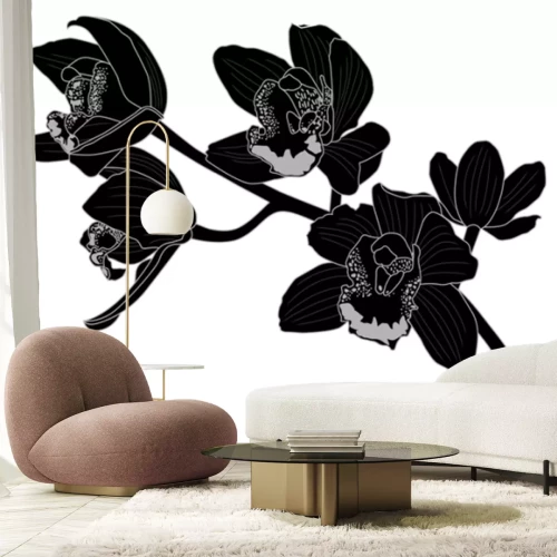 Sticker Orchidee auf einer schwarzen Illustration