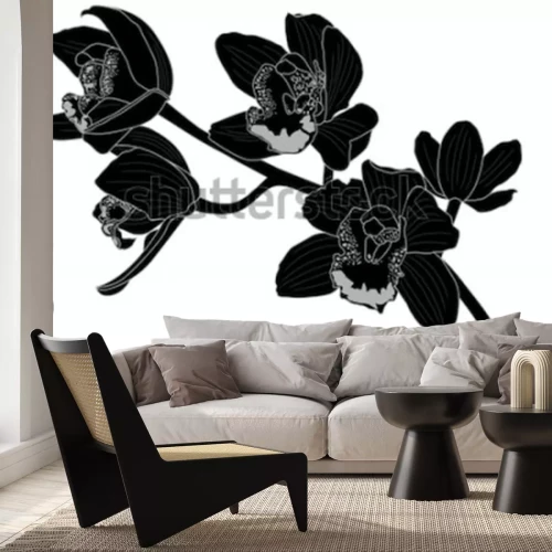 Sticker Orchidee auf einer schwarzen Illustration