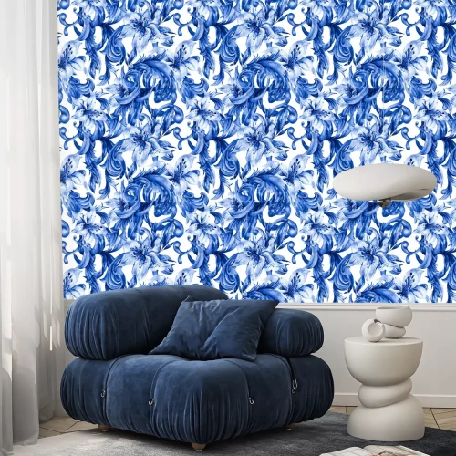 Tapete Königliche Lilien in Blau