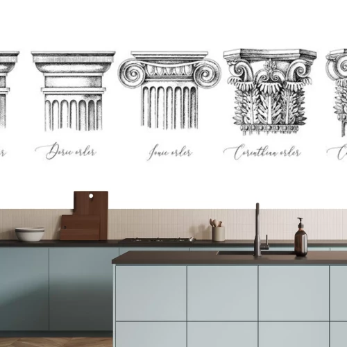 Sticker Architectural orders. 5 types of classical capitals - tuscan, doric, ionic, corinthian and composite