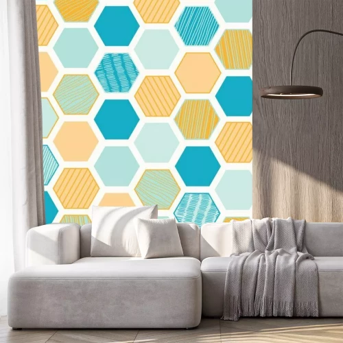 Sticker Seamless vector pattern. Hand drawn hexagon trellis grid. Geometric textured honeycomb background. Abstract hipster swatch