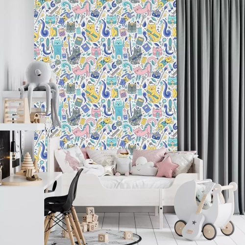 Tapete Lustige Kätzchen mit Schulsachen