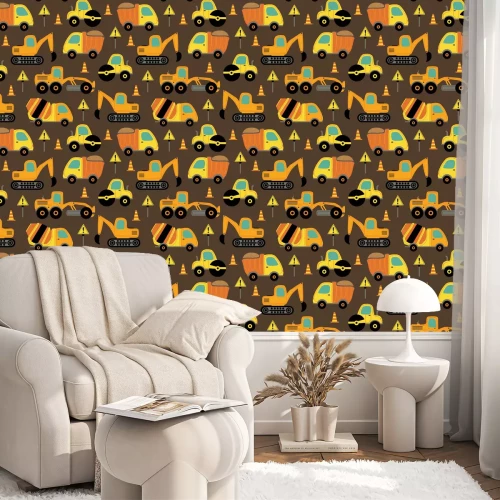 Tapete nahtloses Muster mit Arbeitslastwagen - Vektorillustration, eps