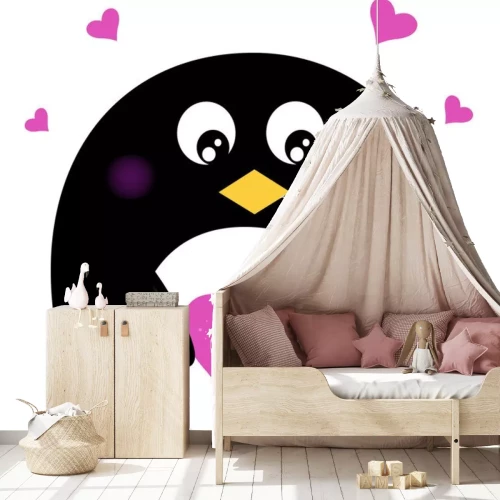 Sticker Nette Pinguin-holding rosa Herzen auf weißem isoliert