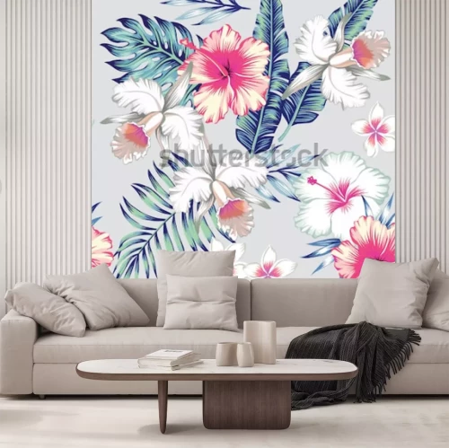 Sticker Tropische Blumen Orchideen und Hibiskus