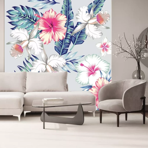 Sticker Tropische Blumen Orchideen und Hibiskus