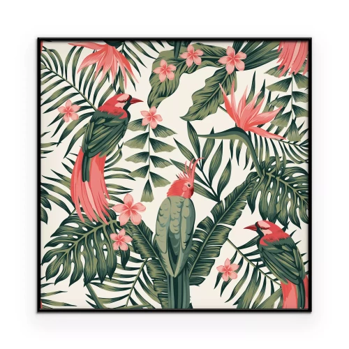 Poster Muster mit Papageien und Blumen