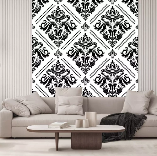 Sticker Klassischer Schwarzweiss-Barockmustervektor. Nahtloser abstrakter Hintergrund mit sich wiederholenden Elementen