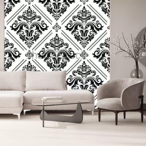 Sticker Klassischer Schwarzweiss-Barockmustervektor. Nahtloser abstrakter Hintergrund mit sich wiederholenden Elementen