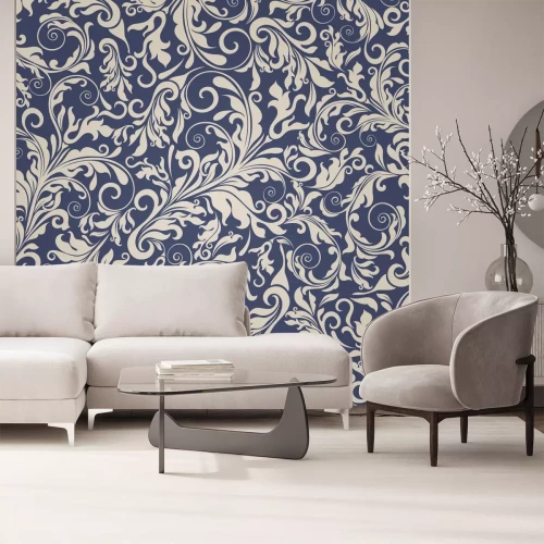 Sticker Nahtloser Hintergrund der beige und blauen Farbe im Stil Damaskus. Vintage Verzierung. Verwendung für Tapeten, Bedrucken des Verpackungspapiers, Textilien.