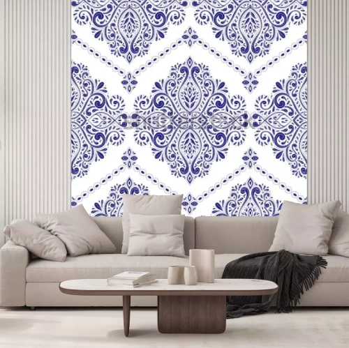 Sticker Schönes blaues und weißes nahtloses mit Blumenmuster. Vintage, Paisley-Elemente. Traditionelle, ethnische, türkische, indische Motive. Ideal für Stoffe und Textilien, Tapeten, Verpackungen oder jede g