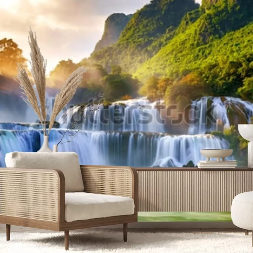 Fototapete Wasserfall bei Sonnenuntergang