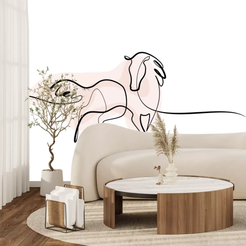 Sticker Silhouetten von Pferden Line Art und rosa Fleck als Hintergrund