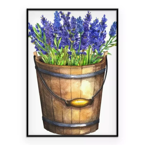Poster Lavendel in einem Holzeimer