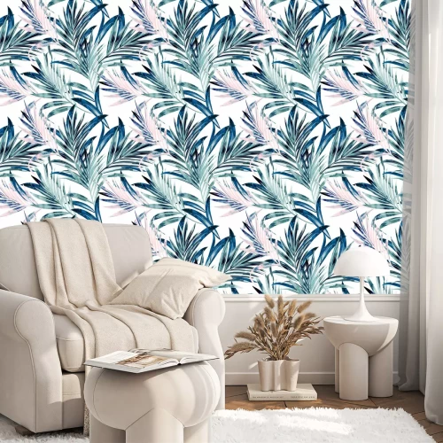 Tapete Blaue Palmenblätter
