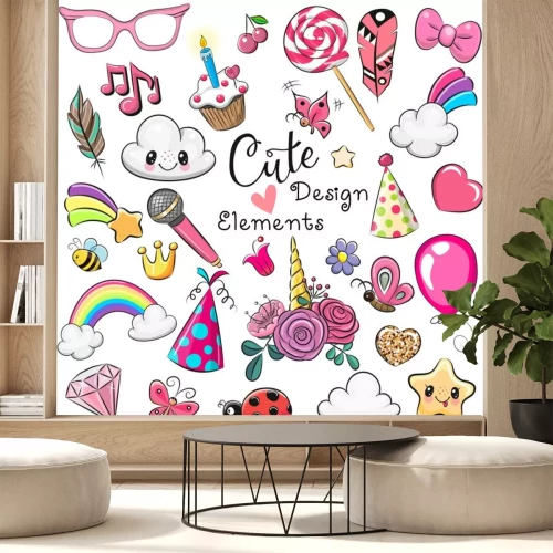 Sticker Set von Regenbogengrafiken mit einer fröhlichen Ästhetik