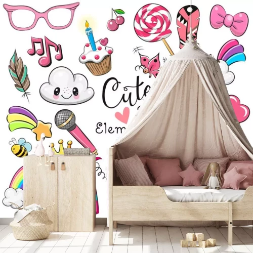 Sticker Set von Regenbogengrafiken mit einer fröhlichen Ästhetik