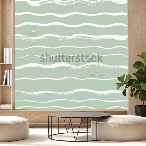 Sticker Wellen nahtlose Hintergrundbürste mit Boot in der Ferne