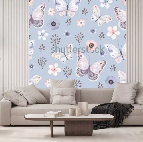 Sticker Schmetterlinge und Blumen in Pastellfarben