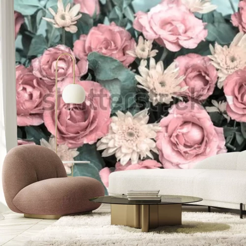 Fototapete Rosa Rosen im Vintage-Stil