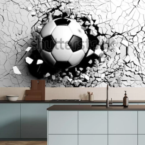 Fototapete Wand durchbrechender Ball