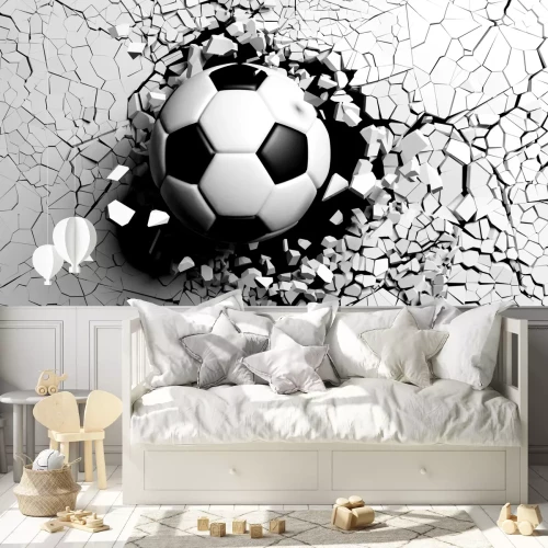 Fototapete Wand durchbrechender Ball