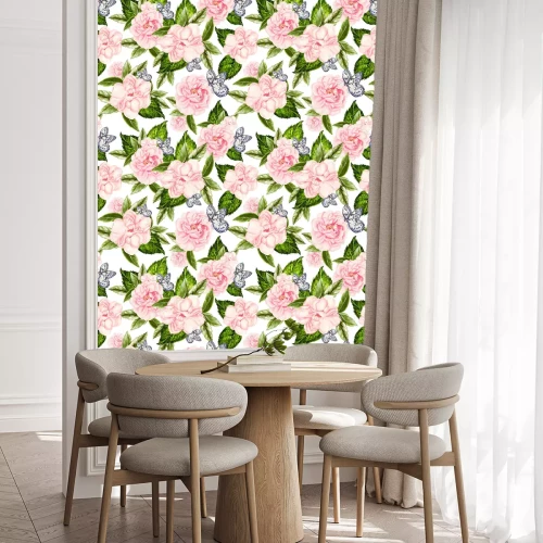 Tapete Pfingstrosen Blätter und Schmetterlinge