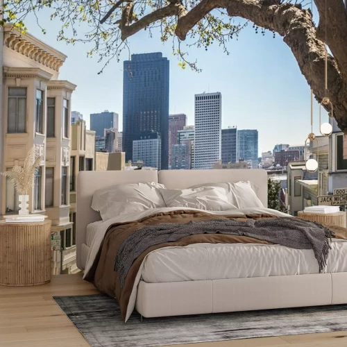 Fototapete Häuser und Wolkenkratzer auf Panorama von San Francisco