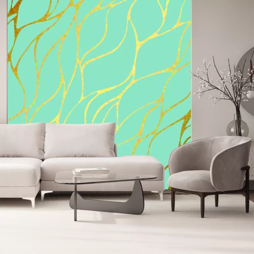 Fototapete Glamour blau-orangefarbenes Muster