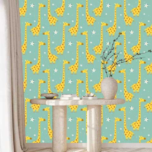 Tapete Süße Giraffen und Gänseblümchen