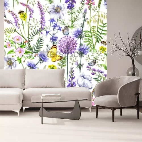 Sticker Feldblumen mit Schmetterlingen und Bienen