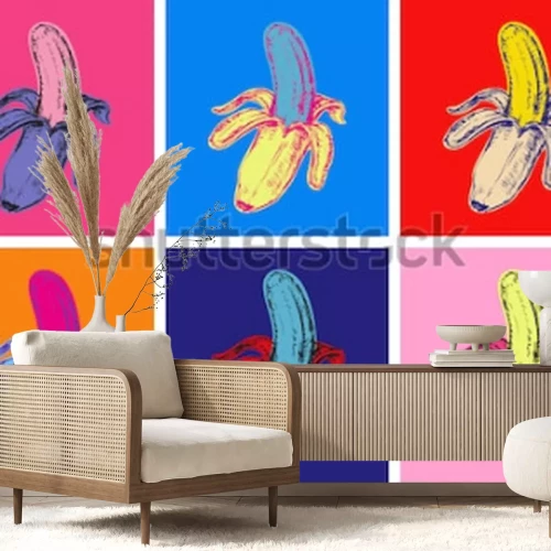 Sticker Stellen Sie Bananenvektorillustration im Pop-Art-Stil ein