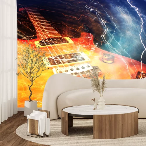 Fototapete E-Gitarre mit den Blitzen umgeben